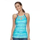 Women's Free Country Bust Enhancer Striped Keyhole Tankini Top, Size: Large, Turquoise/blue (turq/aqua)