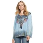 Women's World Unity Printed Peasant Top, Size: Xs, Brown