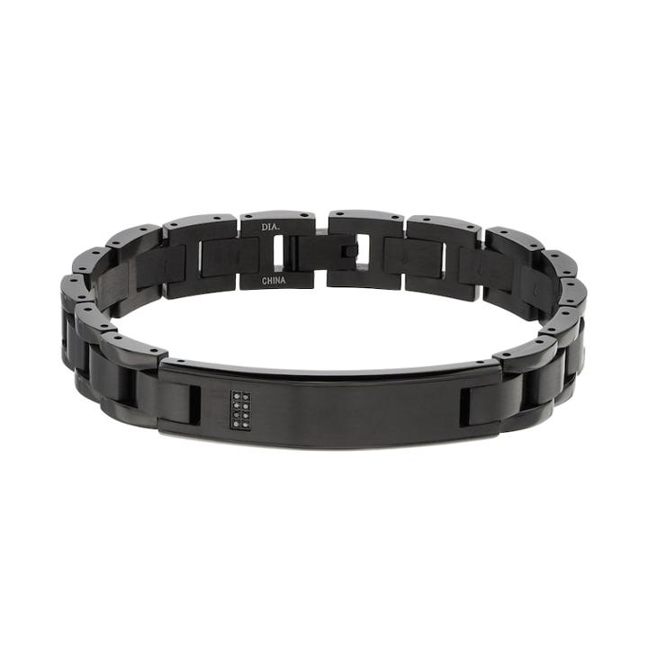 Men's Black Stainless Steel Black Diamond Accent Link Bracelet, Size: 8.5