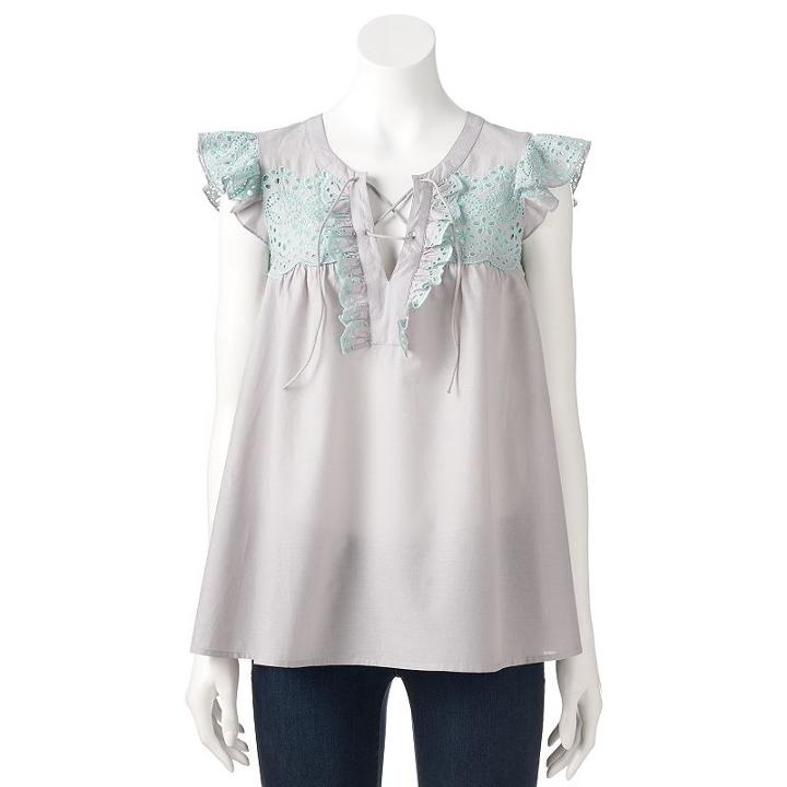 Women's Lc Lauren Conrad Lace Up Eyelet Top, Size: Medium, Silver