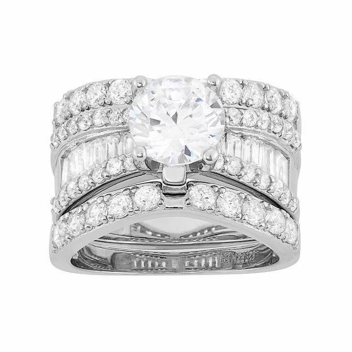 Sterling Silver Cubic Zirconia Engagement Ring Set, Women's, Size: 11, White Oth