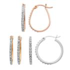 Diamond Mystique Tri-tone Sterling Silver Hoop Earring Set, Women's, Multicolor