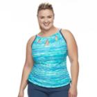 Plus Size Free Country Bust Enhancer Striped Keyhole Tankini Top, Women's, Size: 3xl, Turquoise/blue (turq/aqua)