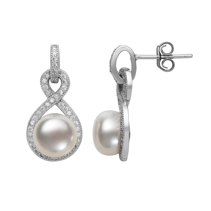 Sterling Silver Freshwater Cultured Pearl & Lab-created White Sapphire Infinity Drop Earrings, Women's
