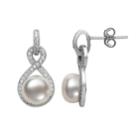 Sterling Silver Freshwater Cultured Pearl & Lab-created White Sapphire Infinity Drop Earrings, Women's