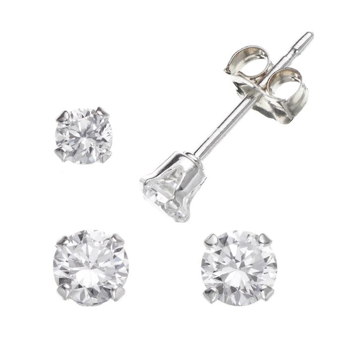 Charming Girl Kids' Sterling Silver Cubic Zirconia Stud Earring Set, White