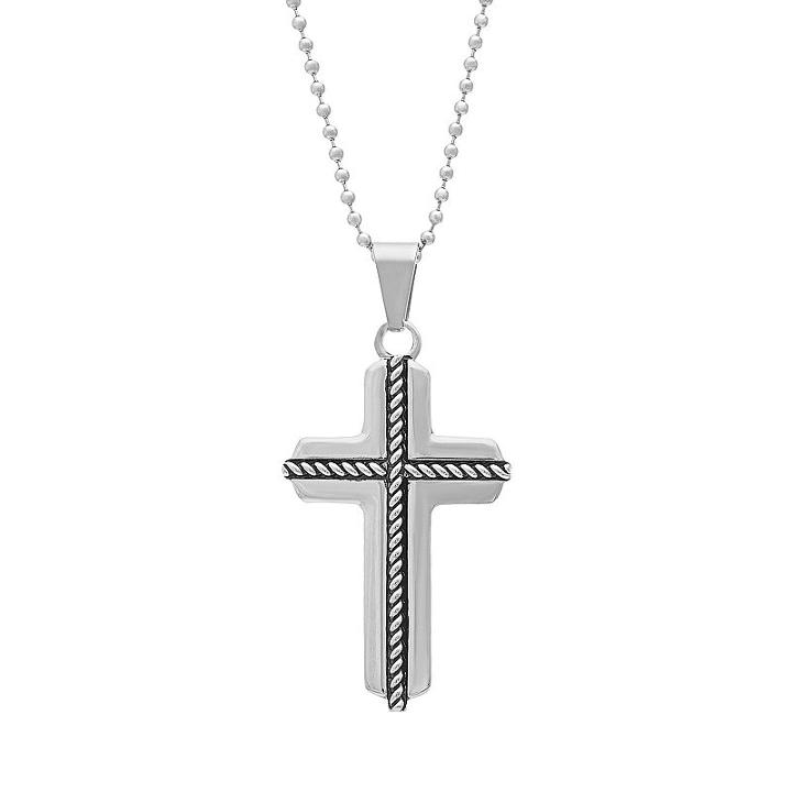 1913 Men's Stainless Steel Cross Pendant Necklace, Size: 24, Grey