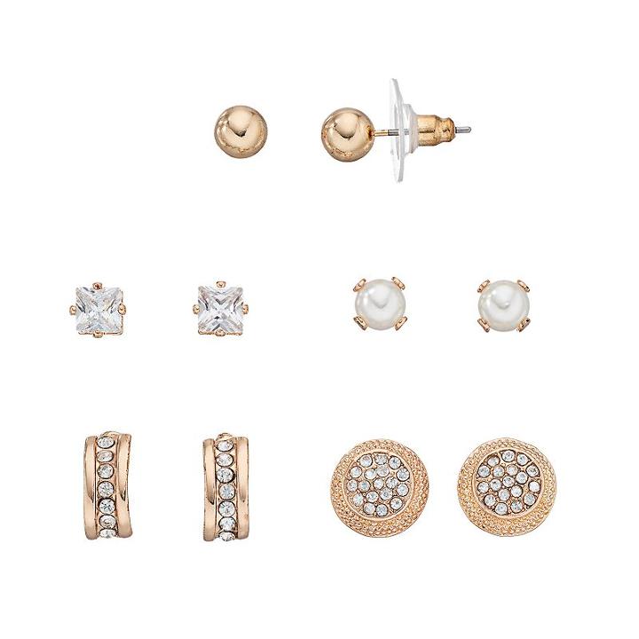 Apt. 9&reg; Simulated Pearl, Simulated Crystal, Ball Stud & Half Hoop Earring Set, Women's, Gold
