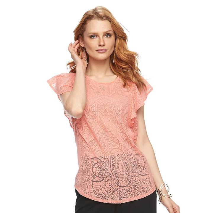 Women's Apt. 9&reg; Burnout Flutter Tee, Size: Xl, Lt Orange