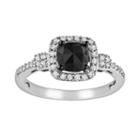 Cushion-cut Black And White Diamond Frame Engagement Ring In 14k White Gold (1 Ct. T.w.), Women's, Size: 5