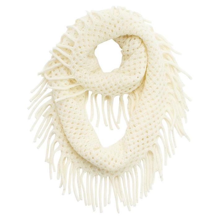 Girls 4-16 Metallic Knit Fringe Infinity Scarf, White Oth