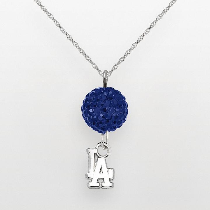Logoart Los Angeles Dodgers Sterling Silver Crystal Ball Pendant, Women's, Size: 18, Blue
