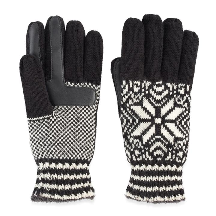 Women's Isotoner Snowflake Knit Smartouch Smartdri Tech Gloves, Black