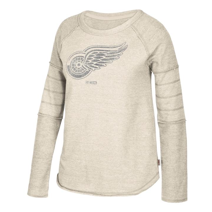 Women's Ccm Detroit Red Wings Finished Raglan Fleece, Size: Xl, Grey