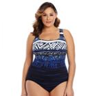 Plus Size Great Lengths Babaloo Tummy Slimmer Geometric One-piece Swimsuit, Women's, Size: 18, Blue