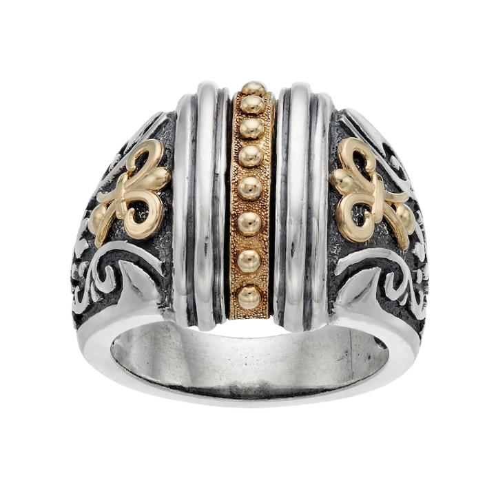 Two Tone Sterling Silver Etruscan Ring, Women's, Size: 7, Grey