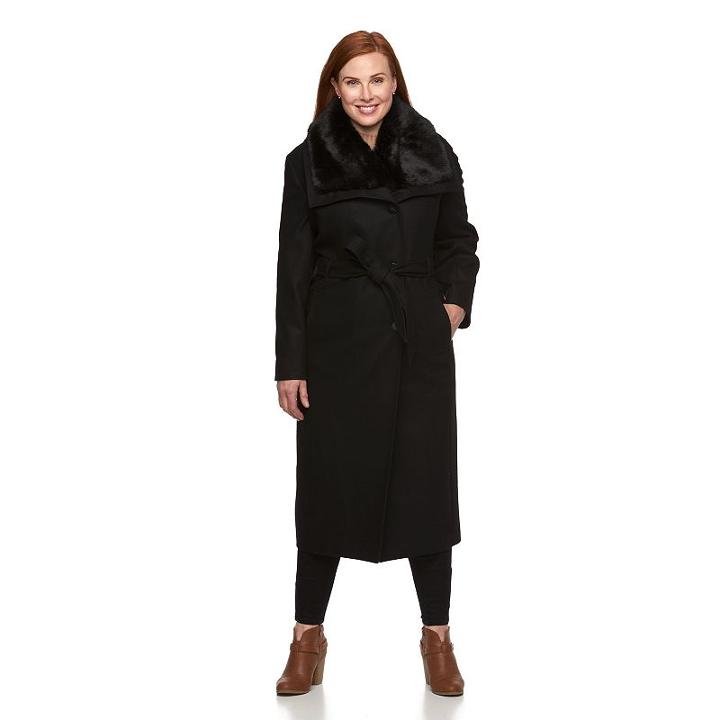 Plus Size Braetan Long Belted Wool Blend Coat, Women's, Size: 1xl, Black