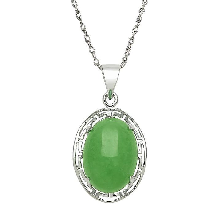 Sterling Silver Jade Greek Key Oval Pendant Necklace, Women's, Size: 18, Green