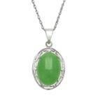 Sterling Silver Jade Greek Key Oval Pendant Necklace, Women's, Size: 18, Green