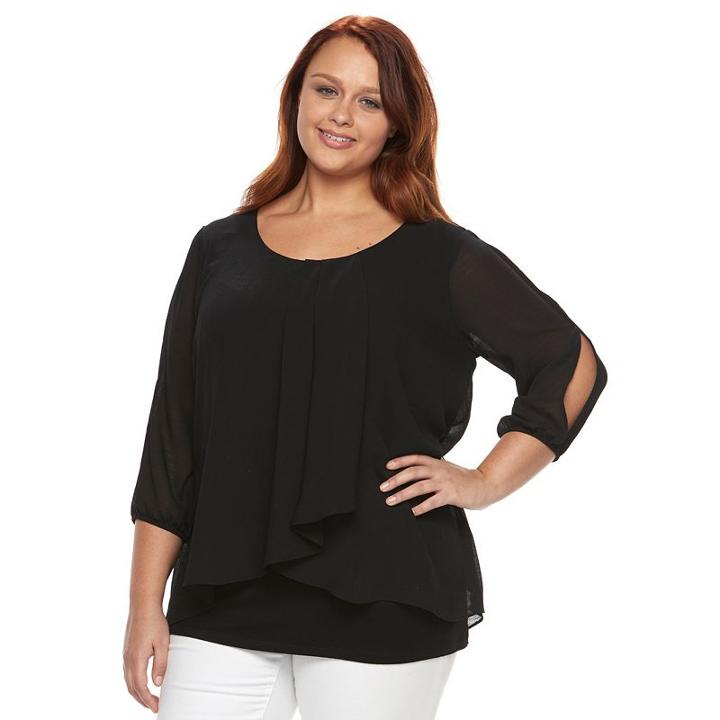 Plus Size Ab Studio Pleated Gauze Top, Women's, Size: 0x, Black