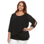 Plus Size Ab Studio Pleated Gauze Top, Women's, Size: 0x, Black