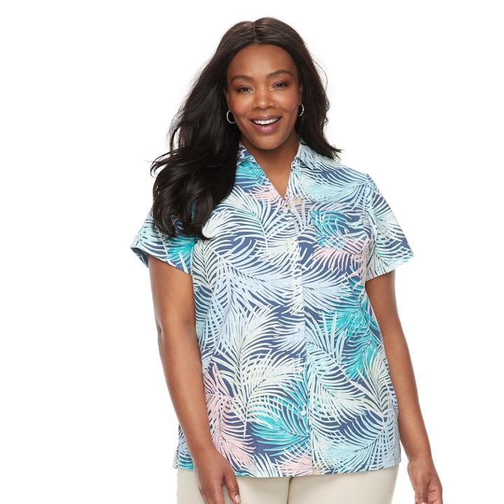 Plus Size Croft & Barrow&reg; Button Front Camp Shirt, Women's, Size: 3xl, Med Blue