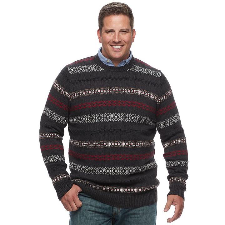 Big & Tall Croft & Barrow&reg; Classic-fit Windowpane Crewneck Sweater, Men's, Size: Xxl Tall, Grey (charcoal)