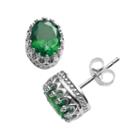 Tiara Sterling Silver Lab-created Emerald Oval Crown Stud Earrings, Women's, Green