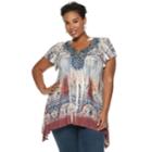 Plus Size World Unity Medallion Sharkbite Top, Women's, Size: 0x, Blue
