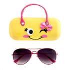 Girls 4-16 Aviator Sunglasses & Winking Face Case Set, Pink
