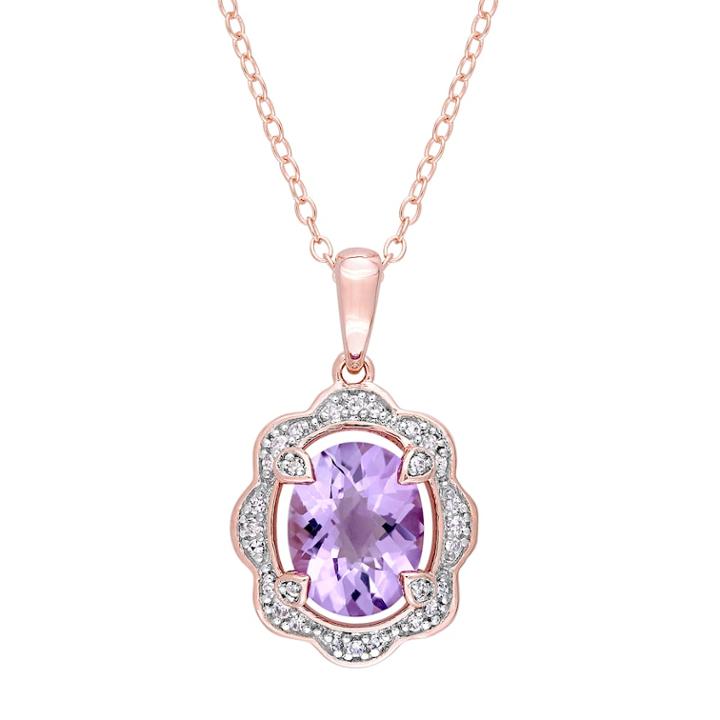 Stella Grace Rose Gold Tone Sterling Silver Amethyst & 1/10 Carat T.w. Diamond Pendant Necklace, Women's, Size: 18, Purple