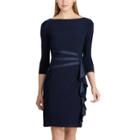 Women's Chaps Satin Trim Jersey Dress, Size: Xs, Blue (navy)