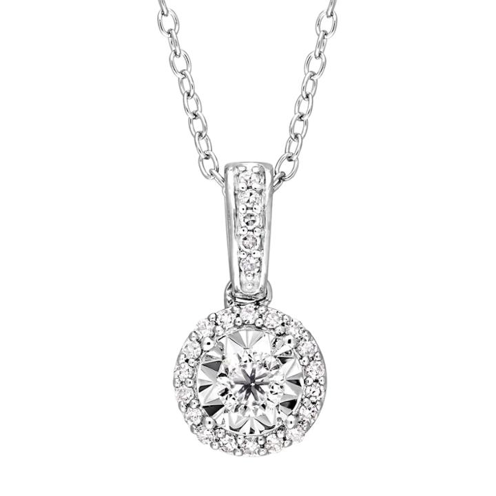 Sterling Silver 1/5 Carat T.w. Diamond Halo Pendant Necklace, Women's, Size: 18, White