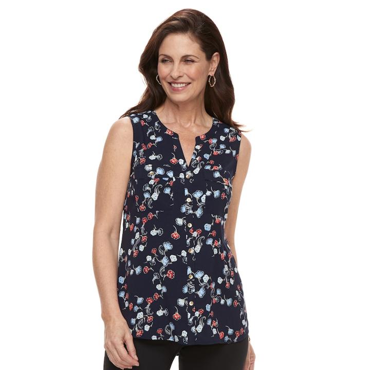 Women's Croft & Barrow&reg; Sleeveless Henley Shirt, Size: Xxl, Blue