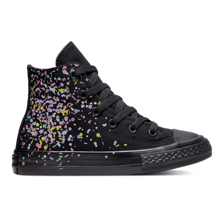 Girls' Converse Chuck Taylor All Star Birthday Confetti High Top Shoes, Size: 1, Black