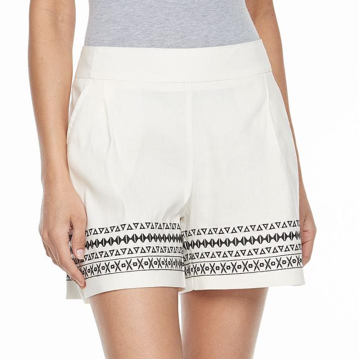 Women's Apt. 9&reg; Embroidered Linen Blend Shorts, Size: Small, White
