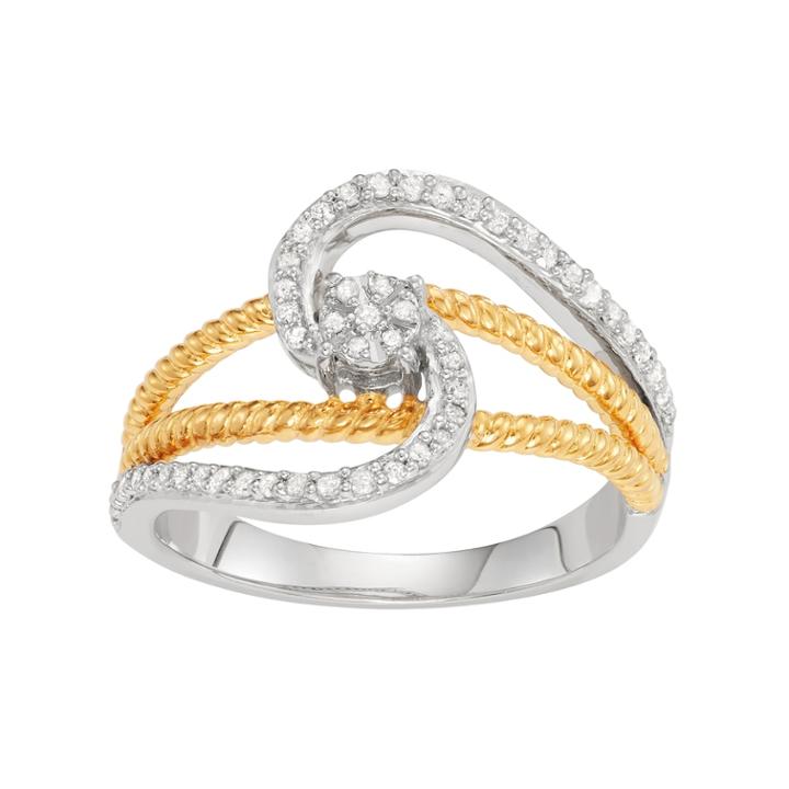 14k Gold Over Silver 1/4 Carat T.w. Diamond Swirl Ring, Women's, Size: 5, White