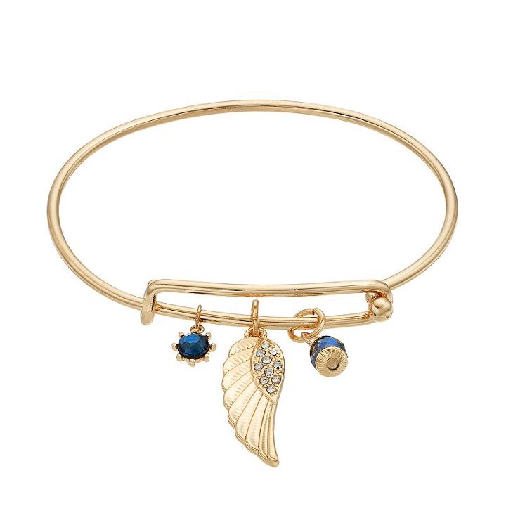 Blue Wing Charm Adjustable Bangle Bracelet, Women's