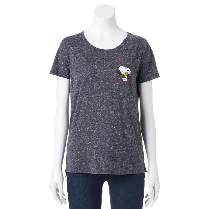 Juniors' Peanuts Snoopy Crewneck Graphic Tee, Girl's, Size: Xs, Black