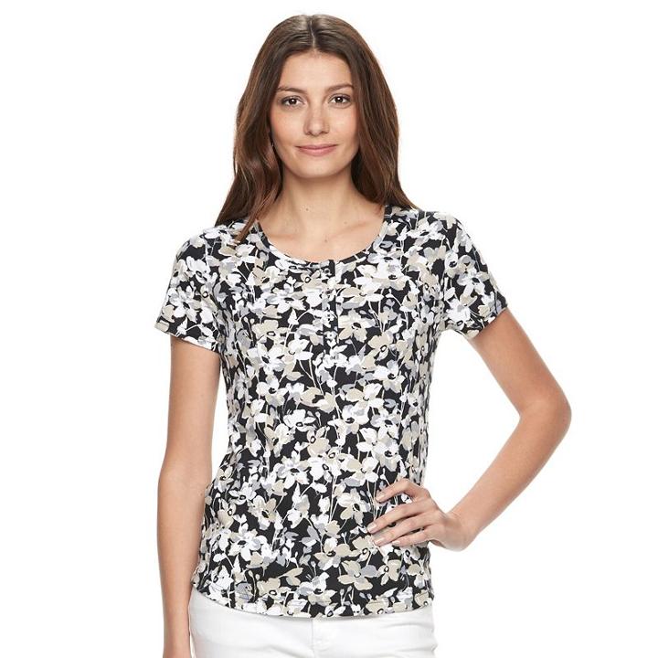 Women's Croft & Barrow&reg; Henley Tee, Size: Medium, Black