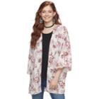 Juniors' Pink Republic Floral Open Kimono, Size: Xl, White