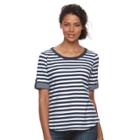 Women's Caribbean Joe Striped Elbow-sleeve Tee, Size: Small, Dark Blue