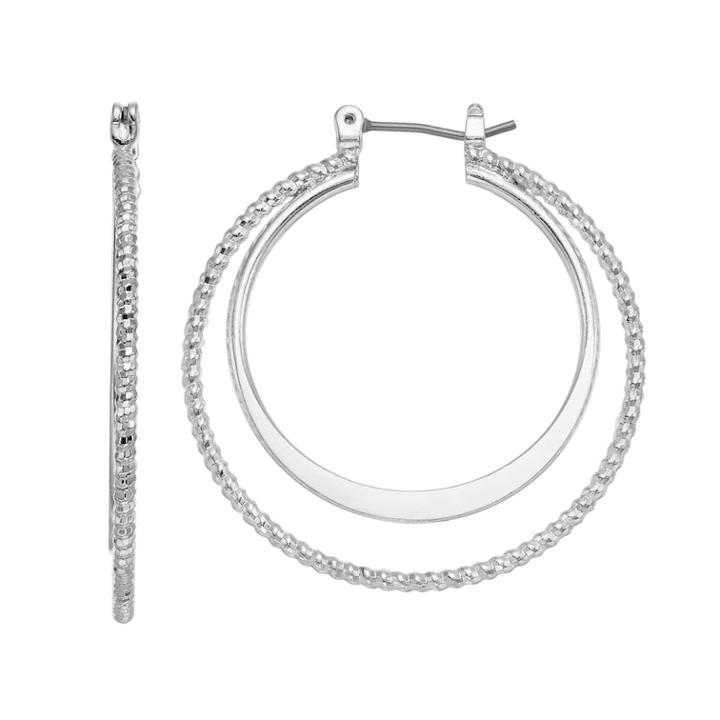 Twisted Nickel Free Double Hoop Earrings, Women's, Silver