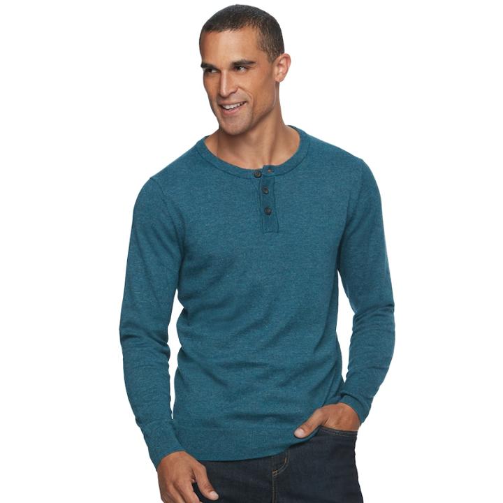 Men's Sonoma Goods For Life&trade; Coolmax Classic-fit Henley, Size: Medium, Turquoise/blue (turq/aqua)