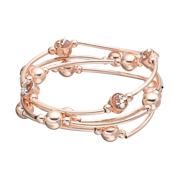 Beaded Curved Tube Stretch Bracelet Set, Light Pink