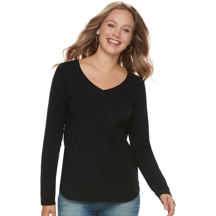 Petite Sonoma Goods For Life™ Essential V-neck Tee, Women's, Size: Xl Petite, Black