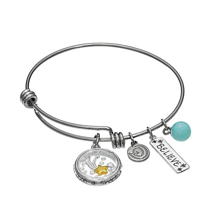 Love This Life Amazonite & Crystal Stainless Steel & Silver-plated 'believe' Charm Bangle Bracelet, Women's, Multicolor