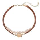 Brown Faux Suede Oval Stone Double Strand Choker Necklace, Women's