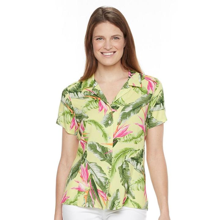 Women's Caribbean Joe Button Front Camp Shirt, Size: Medium, Yellow Oth