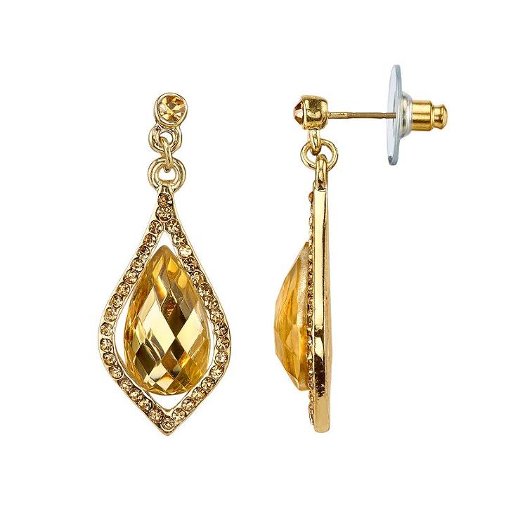 1928 Faceted Stone Caged Teardrop Earrings, Women's, Yellow